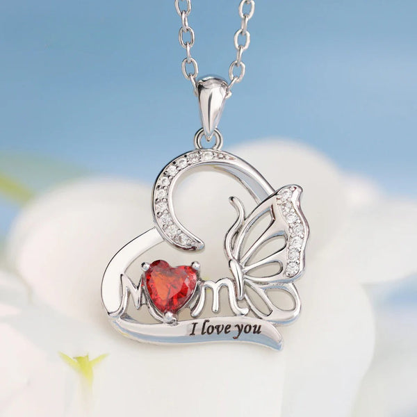 Butterfly Heart DIY Engraved MOM Birthstone Necklace