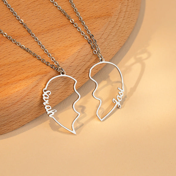 Couple's Heart-Shaped Interlocking Necklace