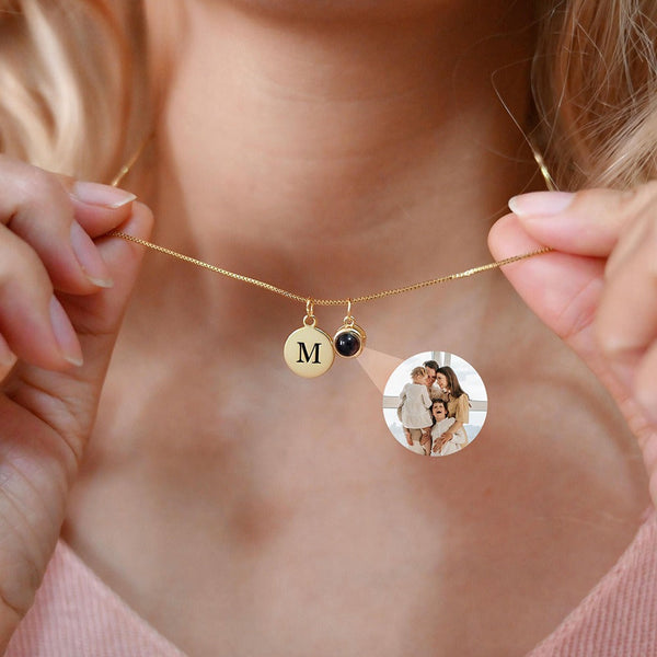Custom Letter and Projection Stone Photo Necklace